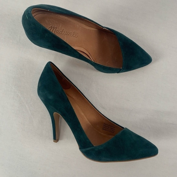 Madewell The Mira Suede Point Toe Heels in Green Size 6 - Picture 2 of 10